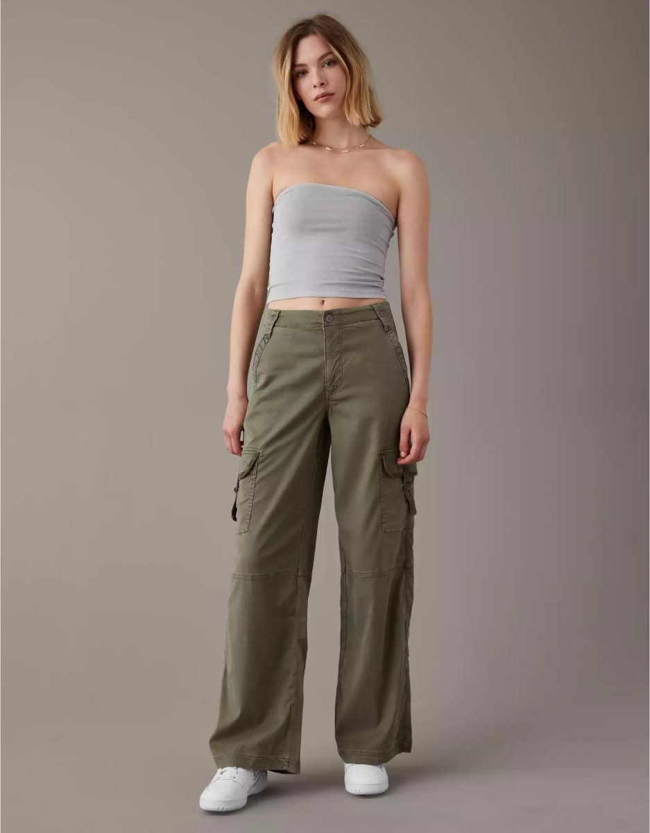 Jean American Eagle AE Dreamy Drape Stretch Super High-Waisted Cargo Baggy Larges-Leg Pant Vert Olive Femme | RRM-13457456